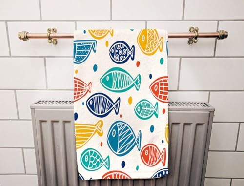 Vibrant Fish Hand Towels Ocean Theme Soft Microfiber Kitchen Bathroom Use
