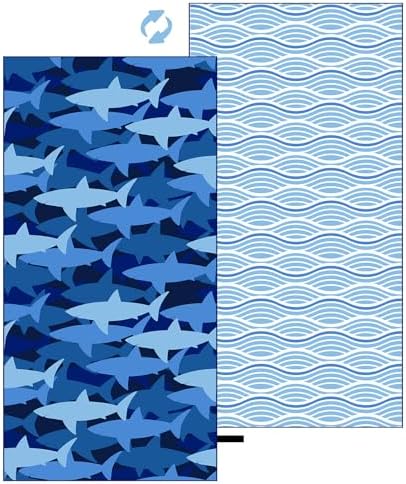 MelonBoat Large Microfiber Beach Towel Navy Blue Shark Sand-Free Bucket Eligible
