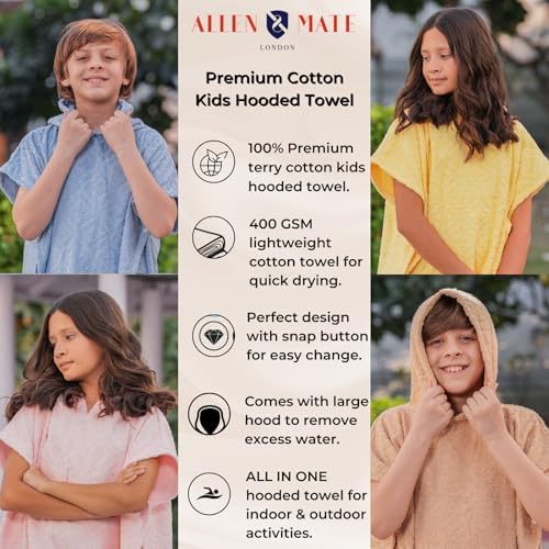 Premium 400 GSM 100 Cotton Hooded Bath towel for Kids Allen Mate