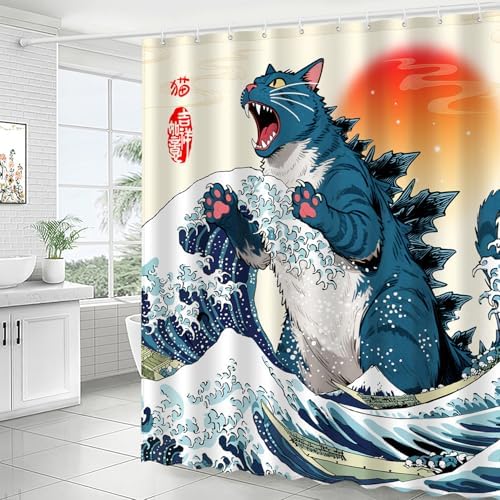 Cat Monster Dinosaur Bathroom Shower Curtain Set by XUXWHWY