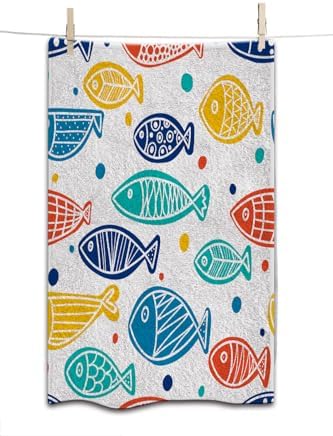 Vibrant Fish Hand Towels Ocean Theme Soft Microfiber Kitchen Bathroom Use