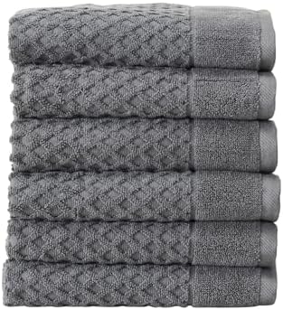 Great Bay Home Dark Grey Bath Towels - 6Pack - 26x16 Cotton - Absorbent Soft