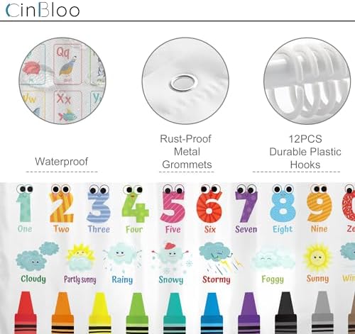 Cinbloo Alphabet ABC Kids Shower Curtain 60Wx72H Cute Animal Wooden Design