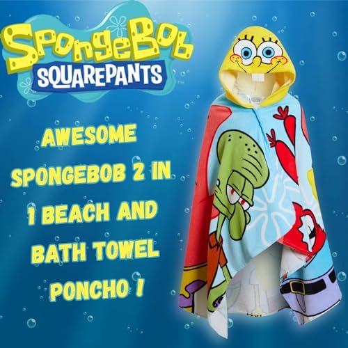 SpongeBob SquarePants Kids 100 Cotton Hooded Bath TowelPerfect for Swimming Beach Fun