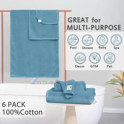 Luxury 6-Piece Cotton Towels Set - Soft Quick-Dry for Bathroom