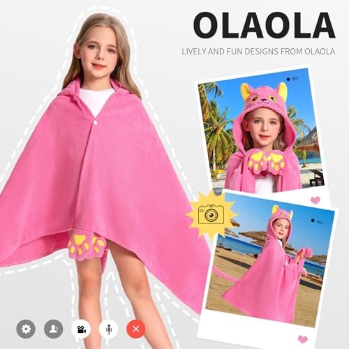 OLAOLA Cat Hooded Towel for Kids