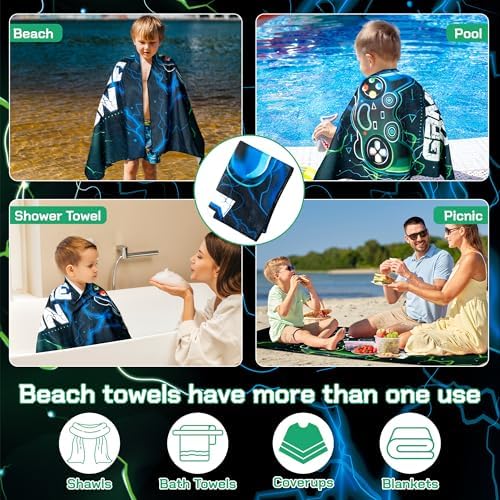 R HORSE Black Video Game Beach Towel for Kids Adults