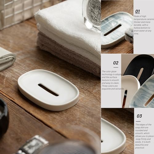 Ceramic Soap Dish with Drain Holder Easy Cleaning White