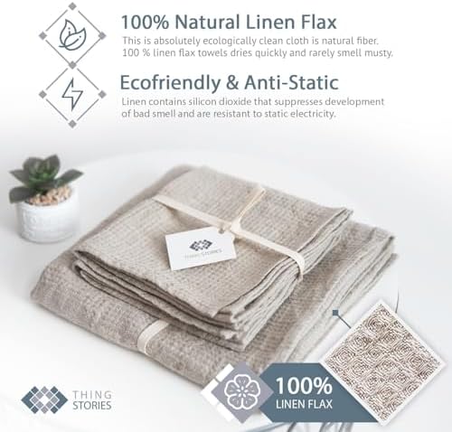 Premium 4-Piece 100 Flax Towels Set - Eco-Friendly Soft Durable