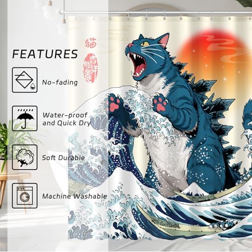 Cat Monster Dinosaur Bathroom Shower Curtain Set by XUXWHWY