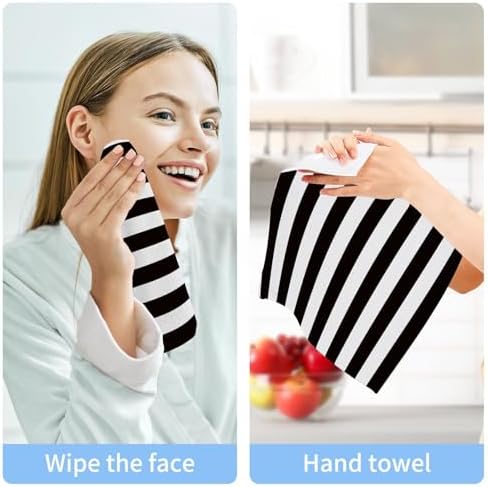 WIHVE White and Black Stripe Fingertip Towels Set Kitchen and Bathroom Use
