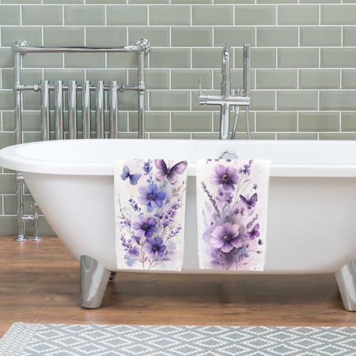 2-Piece Purple Butterfly Bath Towels