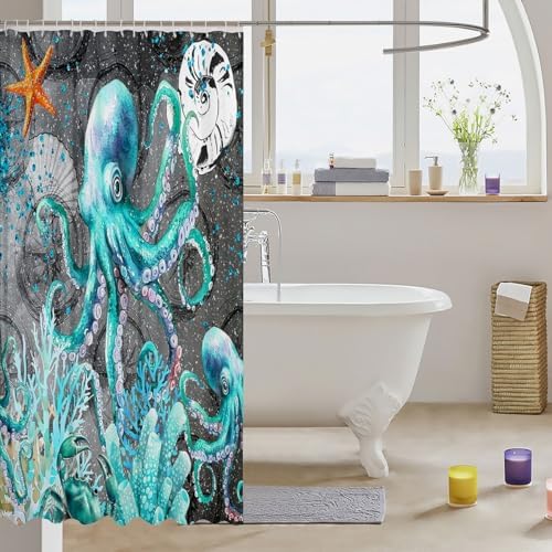 Jejeloiu Octopus Bath Curtain for Kids Teens 72x72