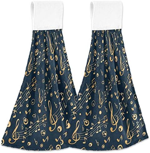 Visesunny 2-Piece Gold Musical Note Black Pattern Kitchen Towels