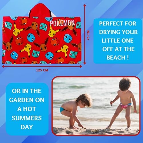 Pokemon 100 Cotton BatHTowel One-Piece Hooded Kids Bath Towel with Pockets