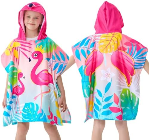 WERNNSAI Flamingo Hooded Beach Towel for Kids