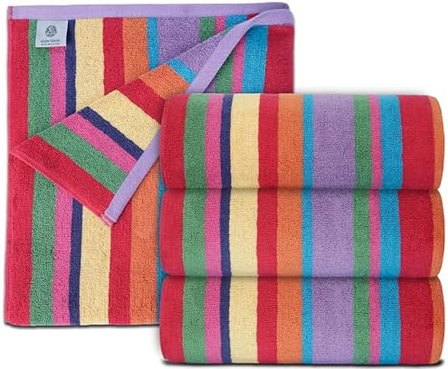 White Classic - 30x60 Rainbow-Stripped Ultra Soft Beach Towels 4-Piece Set