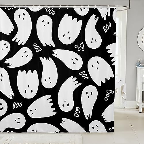 Castle Fairy Halloween Ghost Shower Curtain with 12 Hooks