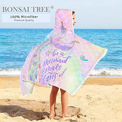 Bonsai Tree Mermaid Beach Towel Kids bath Hooded Poncho 30 x 50
