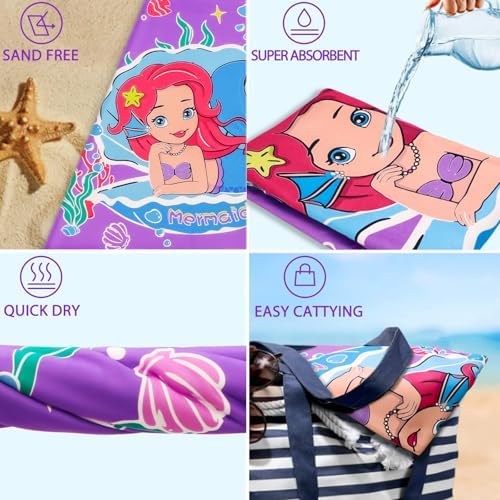 Mermaid Kids Beach Towel Quick Dry Microfiber