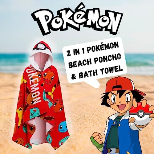 Pokemon 100 Cotton BatHTowel One-Piece Hooded Kids Bath Towel with Pockets