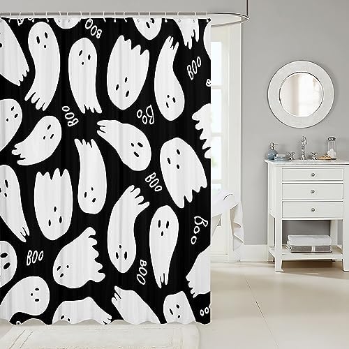 Castle Fairy Halloween Ghost Shower Curtain with 12 Hooks