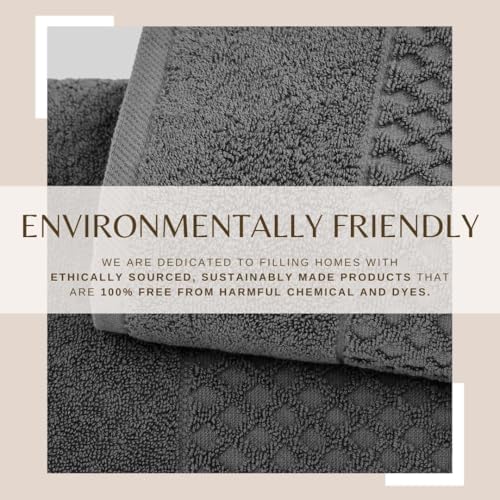 Great Bay Home Dark Grey Bath Towels - 6Pack - 26x16 Cotton - Absorbent Soft