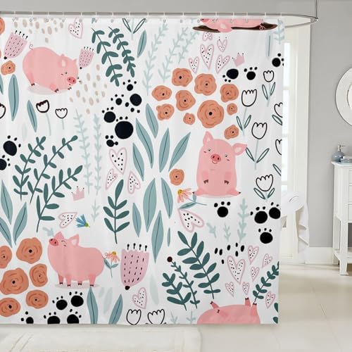 Erosebr Gol Kawaii Pig Bathroom Shower Curtain Set