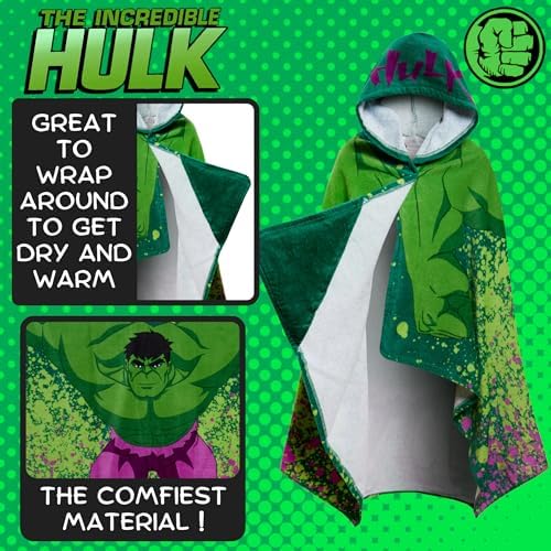 Marvel Hulk Hooded Towel Kids Poncho 100 Cotton Beach Towel