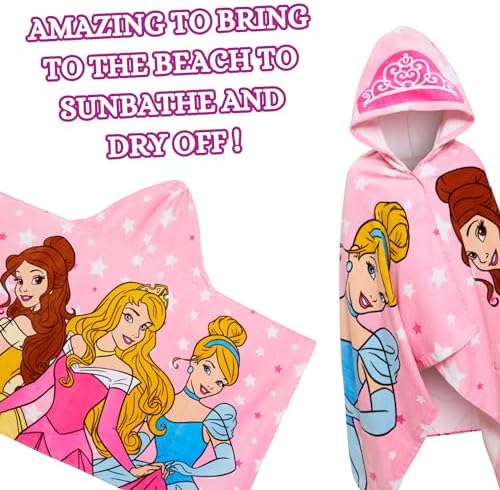 Disney Princess Hooded Towel - Premium Beach Cover Fast Dry Machine Washable