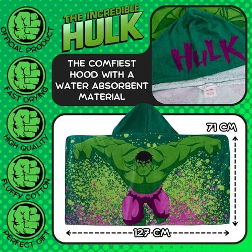 Marvel Hulk Hooded Towel Kids Poncho 100 Cotton Beach Towel