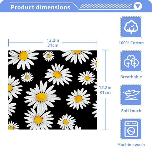 PYBUG White Daisies Pure Cotton Washcloths Set 2 Pack