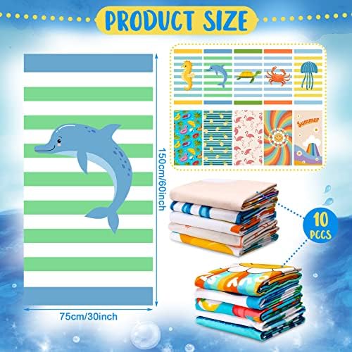 Buryeah 10PCS Beach Towels Kids 30x60 Inch Microfiber Absorbent