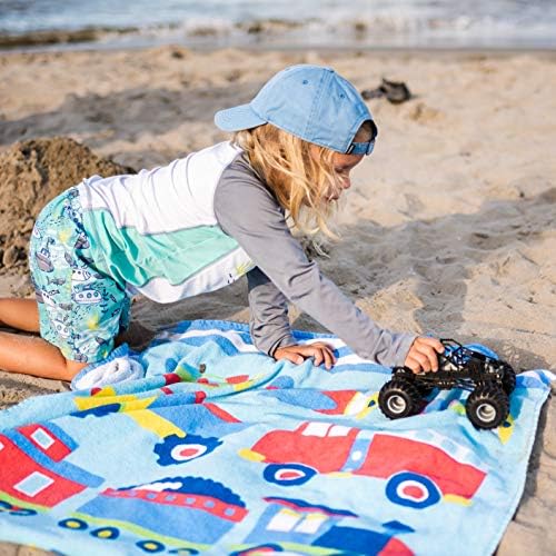 Wildkin Kids Beach Towel - 100 Cotton Soft Absorbent Trains Planes and Trucks