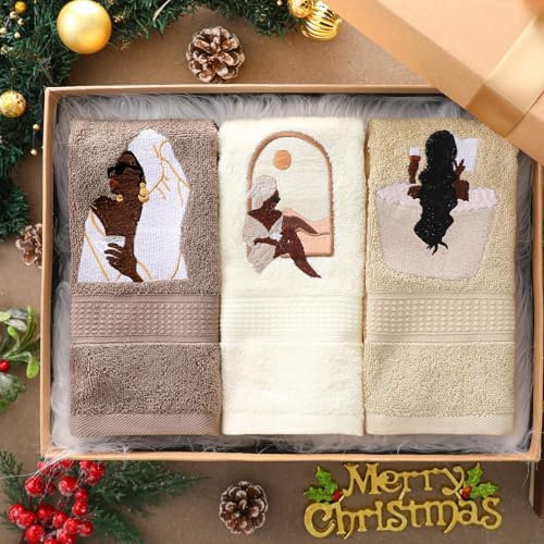 3 Pcs African Woman Hand Towels 100 Cotton Embroidered