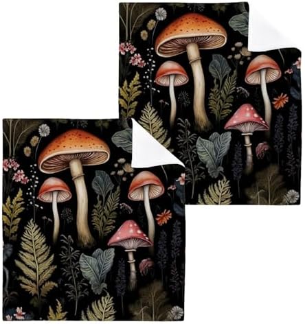 Yettasbin Mushroom Washcloths 2 Pack Soft Absorbent Cotton Face Towels