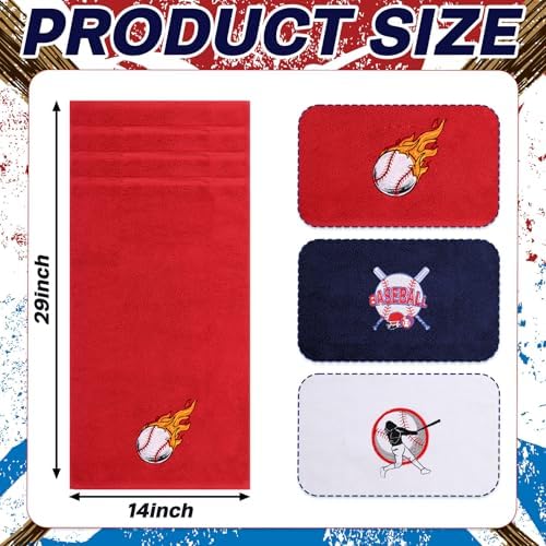 Baseball Towels Set 14x29 - 3-Piece Red Blue White Embroidered - Soft Cotton