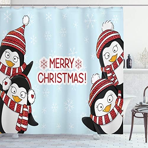 Ambesonne Christmas Penguin Shower Curtain 69 W x 70 L Blue Red