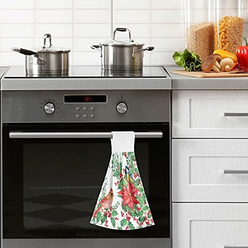 Christmas Mistletoe Poinsettia Red Cardinal Towels for Kitchen or Bathroom