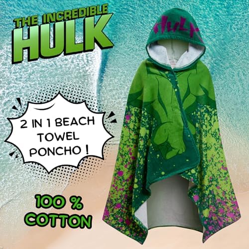 Marvel Hulk Hooded Towel Kids Poncho 100 Cotton Beach Towel