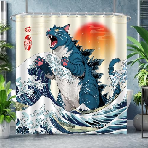 Cat Monster Dinosaur Bathroom Shower Curtain Set by XUXWHWY