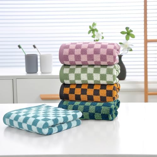 Stylifeo 5-Pack Soft Checkered Cotton Hand Towels 29x13 inches