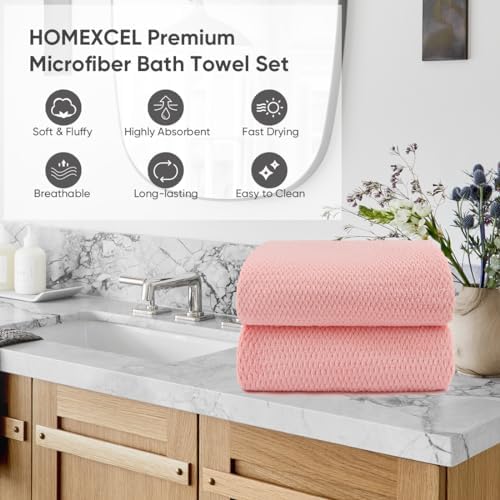 HOMEXCEL Microfiber Bath Towels - 27x54 Pink