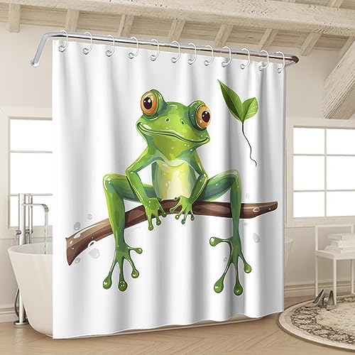 Cute Frog Shower Curtain for Kids Machine Washable Waterproof