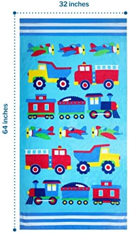 Wildkin Kids Beach Towel - 100 Cotton Soft Absorbent Trains Planes and Trucks