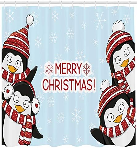 Ambesonne Christmas Penguin Shower Curtain 69 W x 70 L Blue Red