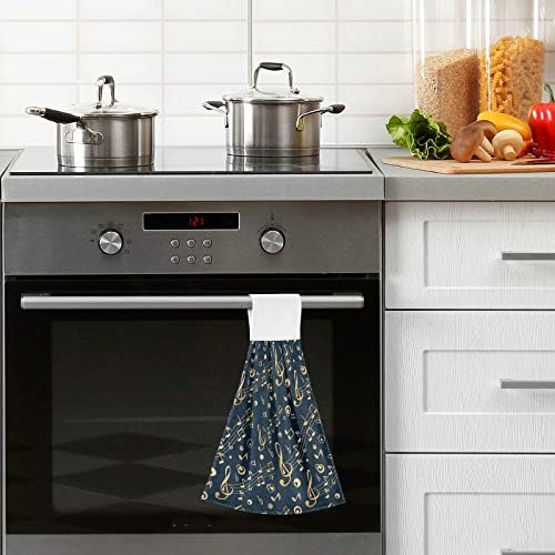 Visesunny 2-Piece Gold Musical Note Black Pattern Kitchen Towels