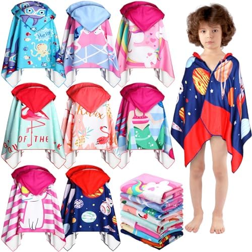 8-Style Kids Hooded Beach Towels x16 Toddler-friendly Quick-Dry