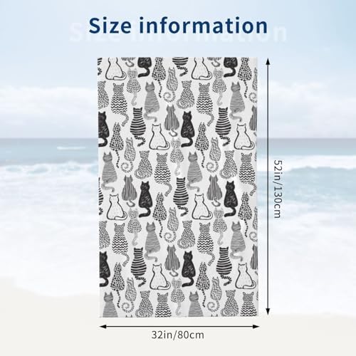 Kawaii Cat Beach Towel - Soft Absorbent 52x32