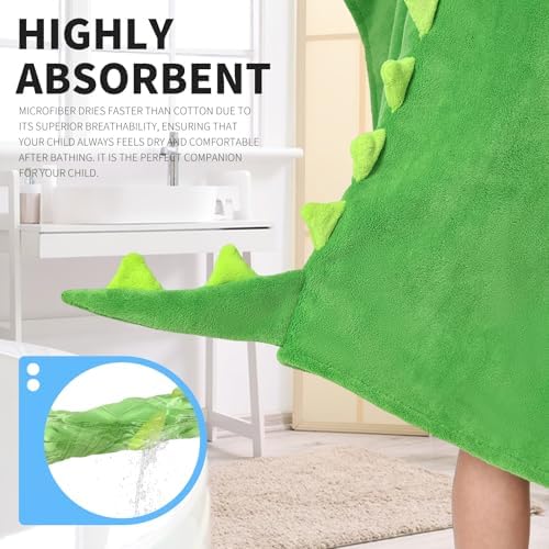OLAOLA Dinosaur Hooded Kids Beach Towels for 3-12 Years Boys Girls